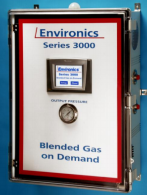 The Environics® Series 3000 Gas Blending - Gas Delivery System offers on-site gas blending of 100% pure bulk gases and is configured to provide a solution to using costly premixed cylinders of gas.